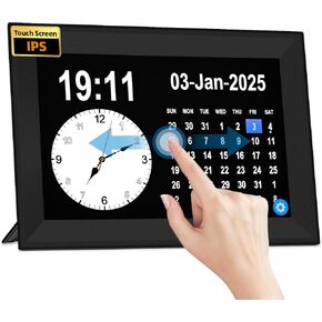 10.1" Easy to Use Touch Screen Alarm Clock,Digtal Calendar with Day and Date of Week,Clock for Seniors,64 Alarm 40 Reminders,Large Display, Auto DST,Gfits(Black)