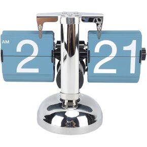 Retro Digital Flip Down , Auto Mechanical Flip Desk 304 Stainless Steel, 12 Hours Vintage Table for Home Office Christmas Decor (Single Leg Blue)