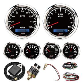 6 Gauge Marine Instrument Set 7 Color Black 3-3/8 "85mm GPS SPEEDEMENTED 160 MPH HOMETEMENTER