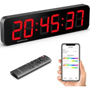 15.2" Large Digital Wall Clock, Customizable RGB Color, App and Remote Control, 6-Digit LED Clock with Seconds, Alarm, Countdown, Stopwatch, Timer Clock for Home Gym Living Room Office Garage Decor