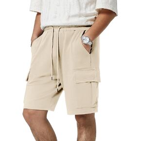 Mens Casual Sweat Cargo Cotton Shorts Drawstring Elastic Waist Athletic Workout Gym Jogger Shorts with 5 Pockets in Kuwait