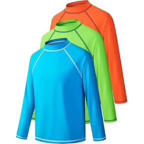 3 Pack Boys Rash Guard Swim Shirt Long Sleeve UPF 50+ Sun Protection Kids Youth SPF Water Beach Swimwear Tops Quick Dry