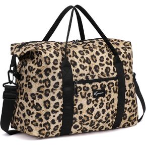 Small Gym Bag for Women Waterproof Sport Bag for Men Foldable Leopard Print Carry on Travel Duffel Bag Weekender Overnight Bag with Pocket Hospital Bag for Women Labor Delivery