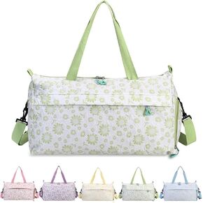 Cute Floral Duffle Bag for Travel,Gym Bag for for Girl/Women,Waterproof Overnight Bag Dance Bag with Shoes Compartment & Wet Pocket,Flower Sports Duffel Bag Weekender Bags(Yellow)