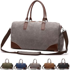 55L Large Sports Travel Duffle Bag for Men,Canvas Leather Weekender Overnight Bag with Shoes Compartment,Vintage Carry on Duffel Bag (grey) in Kuwait