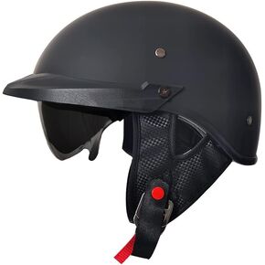 Motorcycle Half Face Helmet DOT Approved Adult Men Women Retro Open Face Helmet with Drop-Down Sunshield ANG Double D Buckle for Bicycle Cruiser Scooter