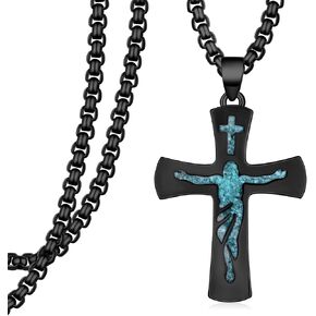 Cross Necklace for Men 925 Sterling Silver Black Cross Necklace Religious Jewelry Gifts for Men