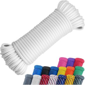 SMART&CASUAL 100 ft 1/4" Nylon Poly Rope Strong Utility Polyester Cord for Clothes Line Flag Pole Camping Crafting (White)