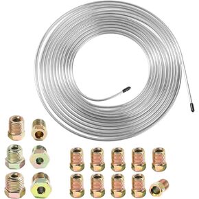 ASUBHA 25 Ft. 3/16 Copper Nickel Brake Line,Rustproof Brake Line Tubing Kit, Flexible Copper Coated Alloy Brake Line Tubing Coil with 16 Inverted Flare Fittings SAE Standard