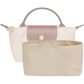 Waterproof Purse Organizer Insert for le pliage bag Mini Pouch with Handle, Long Champ City Mini Handbag Organizer (Beige)