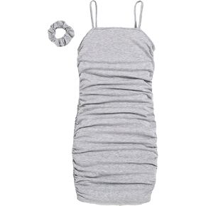 SOLY HUX Girl's Summer Spaghetti Strap Ruched Sleeveless Short Bodycon Dress with Hair Scrunchies in Kuwait