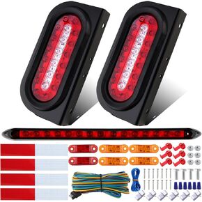 6 "مصابيح ذيل LED بيضاوية LED مجموعة مع أقواس التثبيت ، 2pcs 6" Oval LED Stop Stop Brake Tail Backup Lights W/13.8 "LED Trailer Light Lar