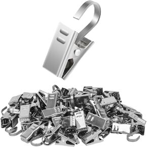 Curtain Clips Hooks, 25 Pack 430 Stainless Steel Drapery S Hooks Clips for Hanging Christmas String Lights Party Decoration, Art Craft Display, Wire Gutter Tent Camper Awning Hangers, Silver