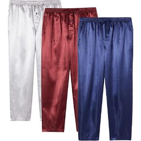 JupiterSecret Mens Satin Pajama Pants Set, Silky Feeling Sleep & Lounge Pants, PJ Bottoms with Pockets and Button Fly 3 Pack
