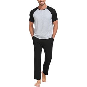 CF Men's Pajama Sets Rayon Sleepwear Pjs Lightweight Short Sleeve Shirt & Bottoms loungewear set with Pockets