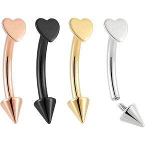 2PCS Titanium Implant Grade 16G Internally Threaded 8mm - 14mm Tongue Nipple Eyebrow Bar Ear Curved Spike Arrow Heart Barbell Body Jewellery