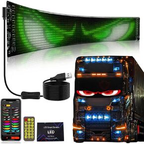 Devil Eyes Light للسيارات ، علامة LED قابلة للبرمجة ، التحكم في التطبيق ، واجهة USB ، مناسبة لعلامات السيارة والمتجر 1pc 6.7 × 2.7 في/16 × 32 بكسل