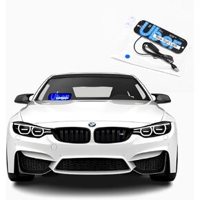 LED Car Windshield Sign - عرض Rideshare الأزرق مع أكواب الشفط وقوة USB للسائقين
