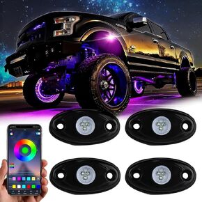4 قرون RGB LED LED LIGHTS ، Underglow Multicolor Neon Light Kit ، Wheel Well Lights with Bluetooth App Control Mode Flighting Music ، تحت Glow for Trucks ، Jeep ، SUV ، Golf Cart ، ATV ، Pickup Off Road
