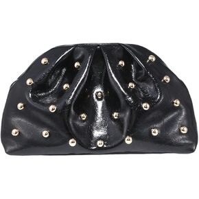 QWINEE Women's Elegant Studded Clutch Bag Magnet Ruched Bags Retro Vintage Evening Handbag