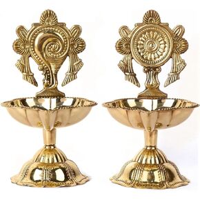 Set of 2 Diya Deepak Pooja Diya Item Religious Brass Oil Lamp for Indian Traditional Pooja Decoration Aarti Diya Lighting Accessories Gift Items Pooja Kit Lanterns Lamps (Size :-3 Inches)(Golden)