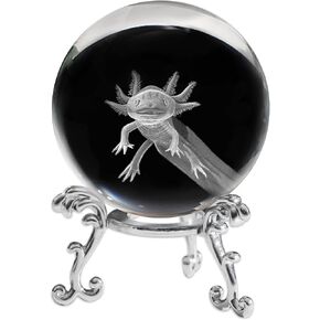 3D Axolotl Crystal Ball Ideas Gifts for Girlfriend Wife Mom Couple Her Axolotl in Glass Ball with Stand Axolotl Sphere Novelty Home Decor