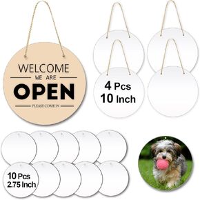 4PCS 10 Inch Sublimation Door Hanger Blanks,10 PCS 2.75 Inch Metal Sublimation Ornament Blanks for Crafts,DIY Decor,Wedding Directions, Place Cards, Garden Hanging Signs, Cafe Shop,Restaurant
