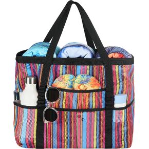 DOFOWORK Beach Bags for Women - Large beach bag, Mesh Beach Bag with 9 Pockets, Lightweight Tote Bag for Vacation