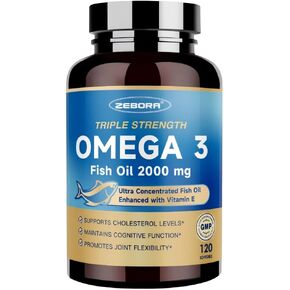Triple Strength Omega-3 Fish Oil 2000mg with Vitamin E – Ultra High-Potency EPA, DHA & DPA Fatty Acids – Supports Heart, Brain, Eye, Skin & Immune Health – Non-GMO, 120 Softgels