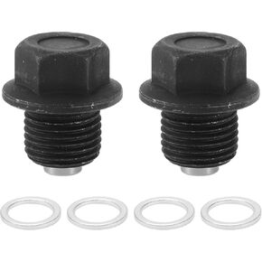 1 Set Universal Oil Drain Plug Anti Leakage 1.14" Height Oil Pan Drain Bolt Screw Thread Repair with Gasket Magnetic Black Steel Aluminum M18x1.5