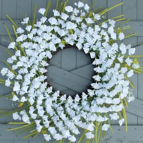 White Spring Wreath 24 Inch Artificial Spring Wreaths for Front Door Summer Floral Wreath with White Flowers Berries for Wall Porch Farmhouse Springtime Holidays