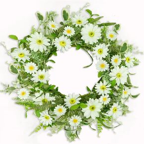 Artificial Spring Wreaths for Front Door White Daisy Wreath Summer Door Wreath with Daisy Flower,Lavender for Front Door Indoor Outdoor Farmhouse Home Wall Window Festival Decoration