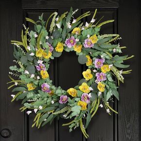 26 Inches Large Summer Spring Wreaths for Front Door Decor, Eucalyptus Olive Leaf Silk Poppy Paper Flower Wildflower Wreath, Floral Easter Wreath Indoor Outdoor Wreaths Farmhouse Porch Home Decor