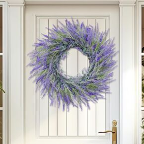 26 Inch Large Summer Spring Wreaths for Front Door Outside Lavender Wreath Spring Summer Easter Wreaths for Front Door Floral Wreath All Season for Wedding Farmhouse Porch Wall Room Home Decor