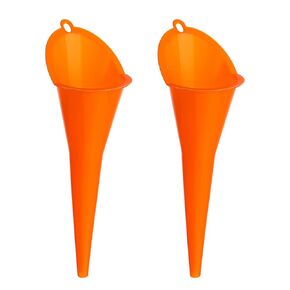 2-Pack Long Neck Multi-Purpose Spill Saver Plastic Funnel for Filling Automotive Oils, Lubricants, Engine Oils, Water, Diesel Fuel, Kerosene and Other Liquids - Orange