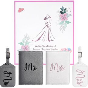 Mr and Mrs Luggage Tags & Passport Holders Set, Bridal Shower Gifts for Bride - Honeymoon Travel Essentials, Wedding Gifts for Couples 2025, Vacation Must Haves