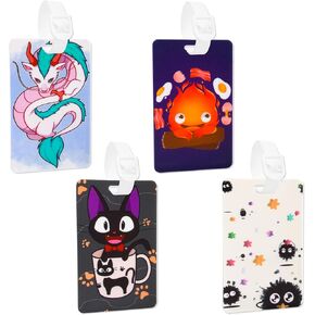 Pounchi Soot Sprite Luggage Tags (4 Pack) Cute Anime Merch for Luggage Travel Bags Suitcases Identifiers Name Luggage ID Tags for Teens Kids