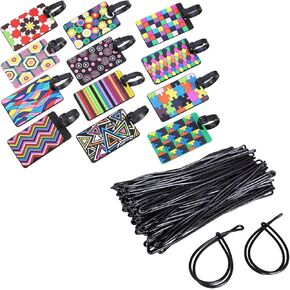 12 Pcs Luggage Tags & 110 Pcs Black Loops Bundle