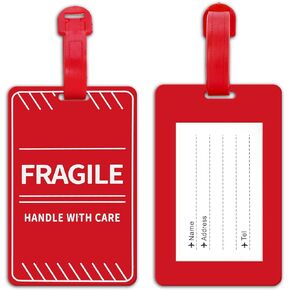 2 Pack Fragile Luggage Tag with Name ID Card, Handle with Care Travel Tag for Luggage Suitcase or Bags, Easy to Spot
