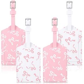 4 Pcs Coquette Bow Luggage Tags Preppy Cute Trendy Aesthetic Gifts PU Leather Travel Name Identifiers Tags
