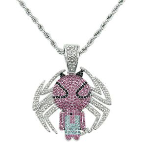 Silver Plated Spider Necklace for Men Halloween Popular Hip-hop Pendant with Artificial Stone Trendy Personality Fashion Classic Chain Trendsetter Cool Accessories Pewter Corded Necklaces