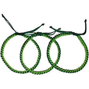 3 Green Festival Braided Hand Rope with Neon Lucky Bracelet, No Inserts, Adjustable 10 Inch Irish Party Gift, Best Choice of Lucky Blessings for Friends and Families