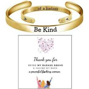 Be Kind Of A Badass Motivational Bracelet For Women, Stainless Steel Engraved Message Fashion Cuff Bracelets Personalized Opening Adjustable Inspirational Gift Jewelry