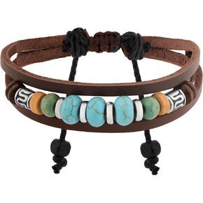 MINACHI Bohemian Retro Style Beaded Bracelet, Multi Layer, Created Turquoise Beads, Faux Leather Chain, Women's Jewelry Gift