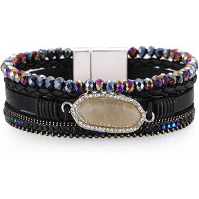 KOLODOGO Boho Leather Cuff Bracelets for Women Gold Bead Bracelets Stackable Clasp Bracelets for Women as Jewelry Gift in Saudi Arabia