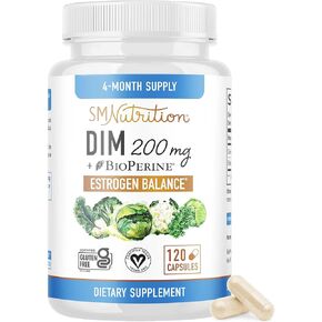 SMNutrition DIM Supplement 200 mg (120 Ct) | Estrogen Balance for Women & Men | Non-GMO, Vegan, Soy Free | 4 Month Supply