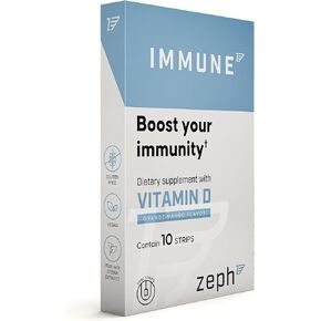 ZEPH Immune Strips - Full of Natural Antioxidants - Vitamin D & Probiotics Supplement - Supports Digestive Health - Fast-Acting - Vegan - 100% Natural - Orange Mango Flavor - 10 UN