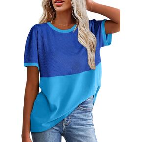 WIHOLL Womens Casual Crew Neck Ribbed Tops Short Sleeve T Shirts Summer Loose Blouses