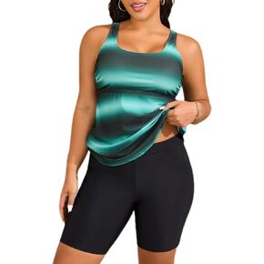 Mooncore Womens Plus Size Tankini Swimsuits Two Piece Tummy Control Bathing Suits Swim Tank Tops with Boy Shorts Swimwear