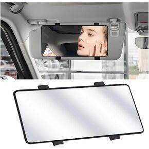 Car Sun Visor Vanity Mirror, Vehicle Sun-Shading Cosmetic Makeup Mirror with Straps, Large Automotive Interior Rear View Mirror Travel Accessories, Universal for SUV, Sedan, Truck (Black)